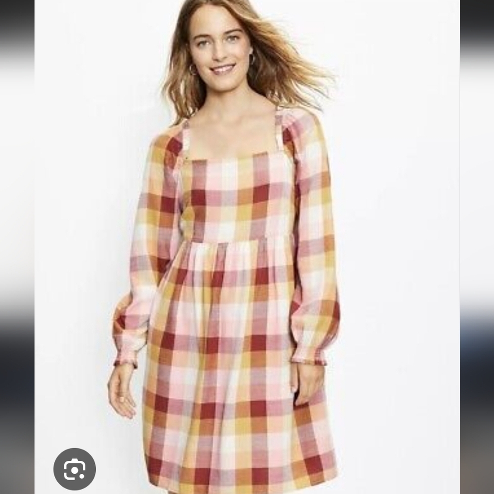 Loft Petite Plaid Square Neck Babydoll Dress Size Large